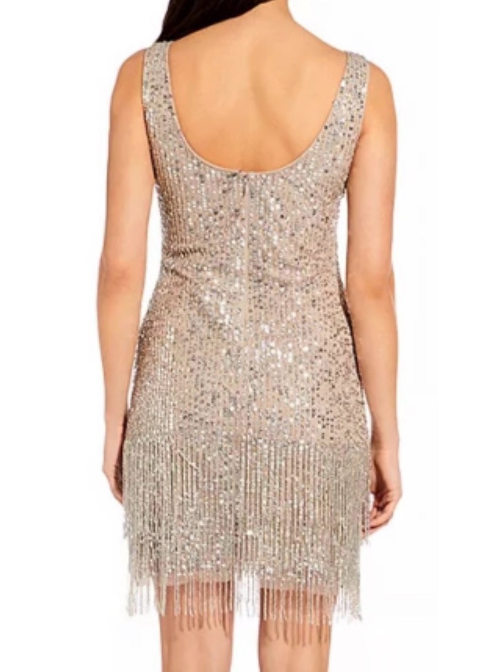 Adrianna Papell Champagne Sequin Fringe Cocktail Dress - Picture 2 of 9